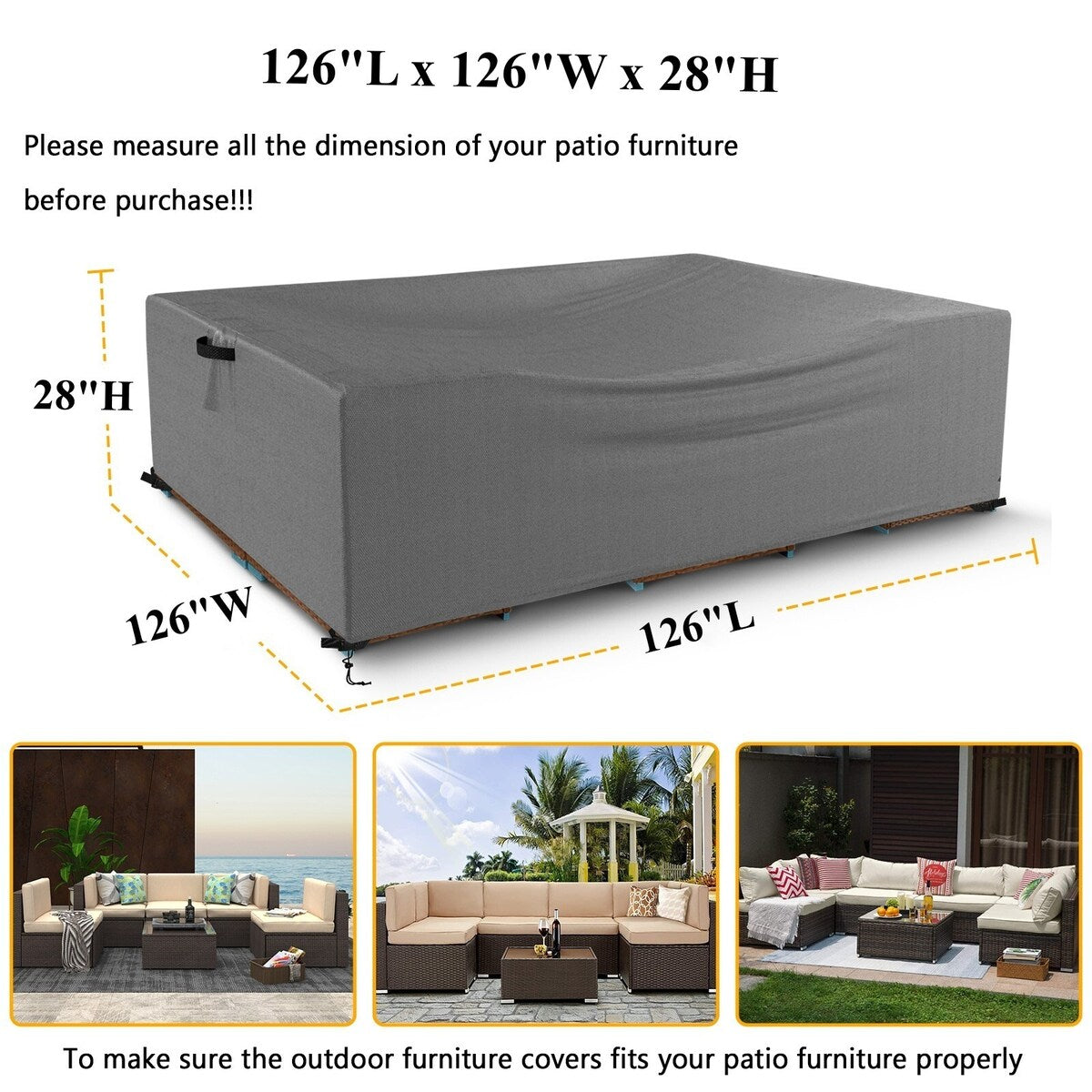 Patio Furniture Cover Waterproof Heavy Outdoor Dining Table Set Cover-fit 8-12 seat