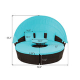 Patio Furniture Round Sectional Sofa Set Rattan Daybed Sunbed with Retractable Canopy