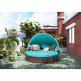 Patio Furniture Round Sectional Sofa Set Rattan Daybed Sunbed with Retractable Canopy
