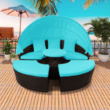Patio Furniture Round Sectional Sofa Set Rattan Daybed Sunbed with Retractable Canopy