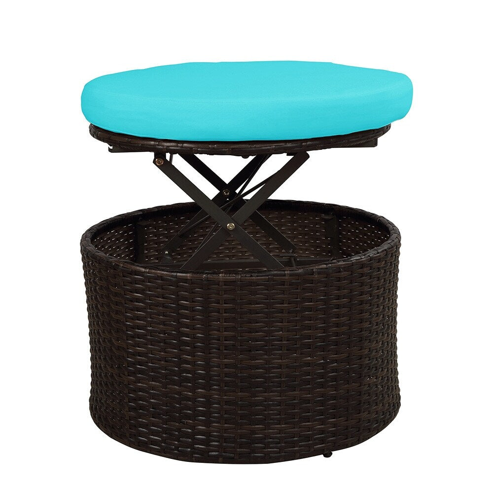 Patio Furniture Round Sectional Sofa Set Rattan Daybed Sunbed with Retractable Canopy