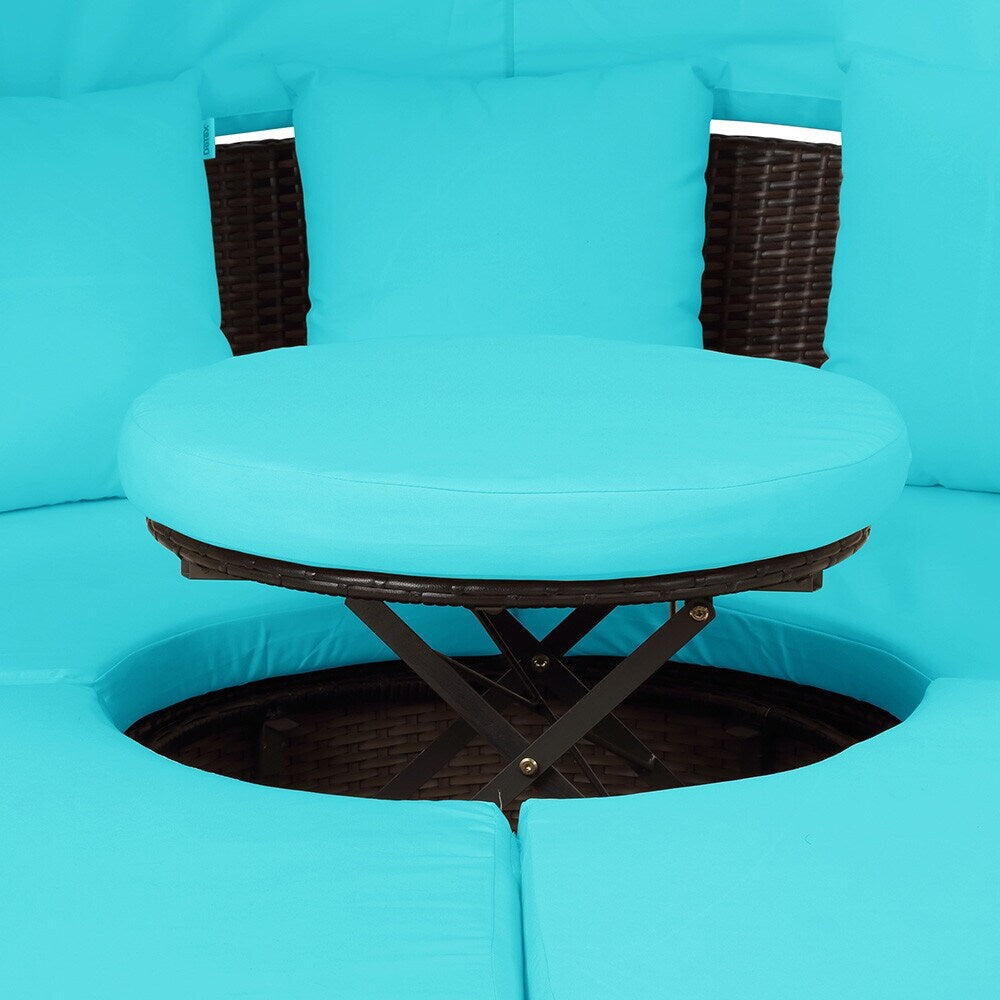 Patio Furniture Round Sectional Sofa Set Rattan Daybed Sunbed with Retractable Canopy