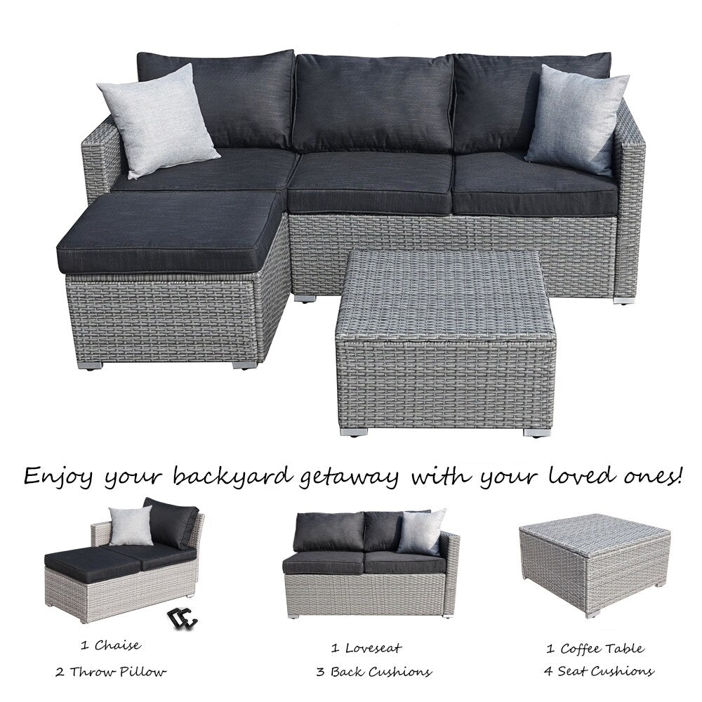 3-piece Outdoor Sectional Furniture All-weather Wicker Patio Conversation sets, Beige