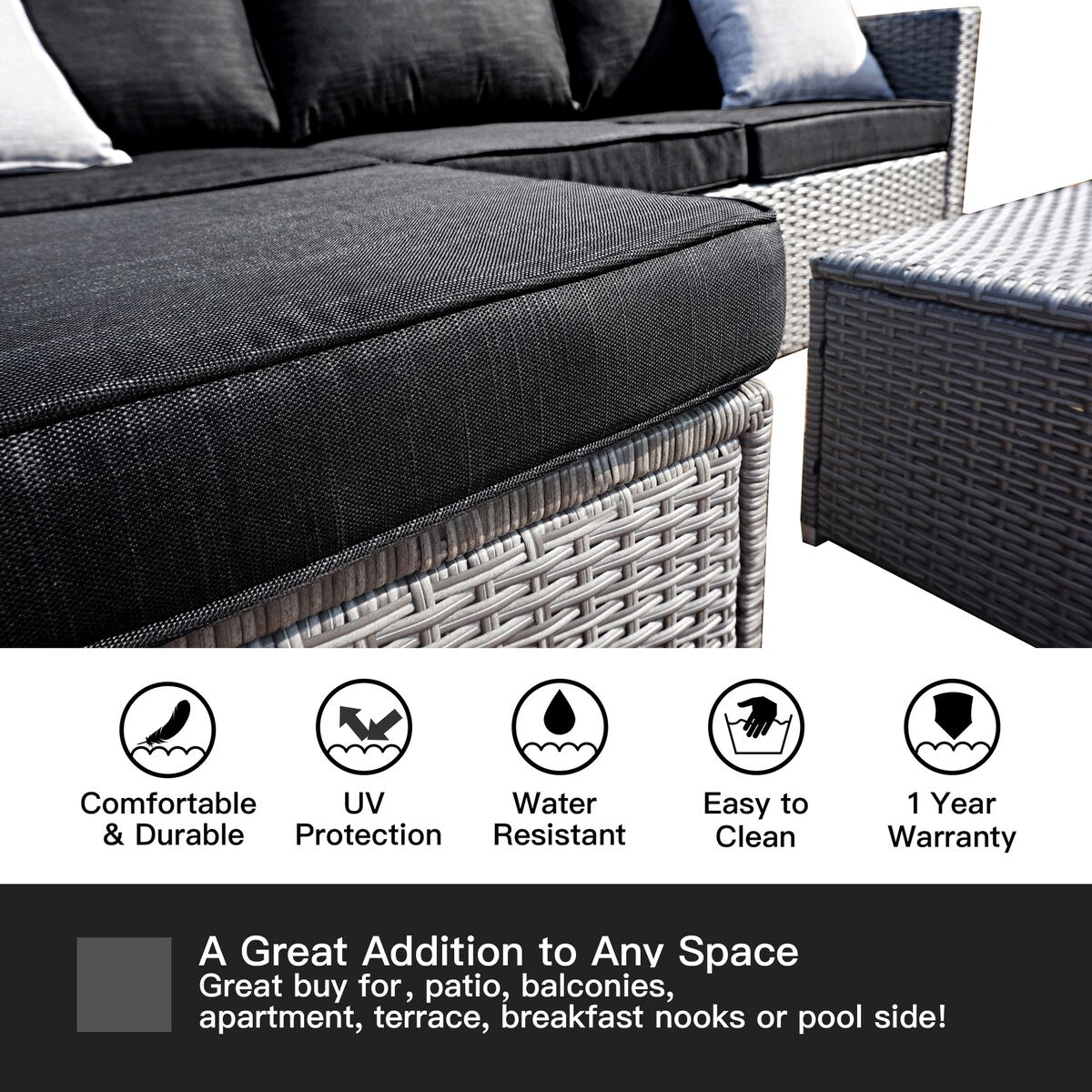 3-piece Outdoor Sectional Furniture All-weather Wicker Patio Conversation sets, Beige