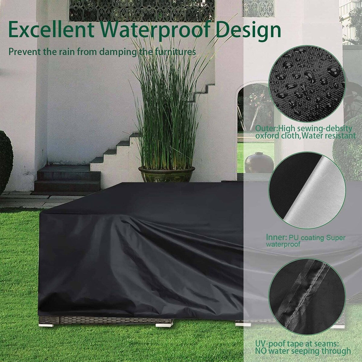 Patio Furniture Cover Waterproof Heavy Outdoor Dining Table Set Cover-fit 8-12 seat