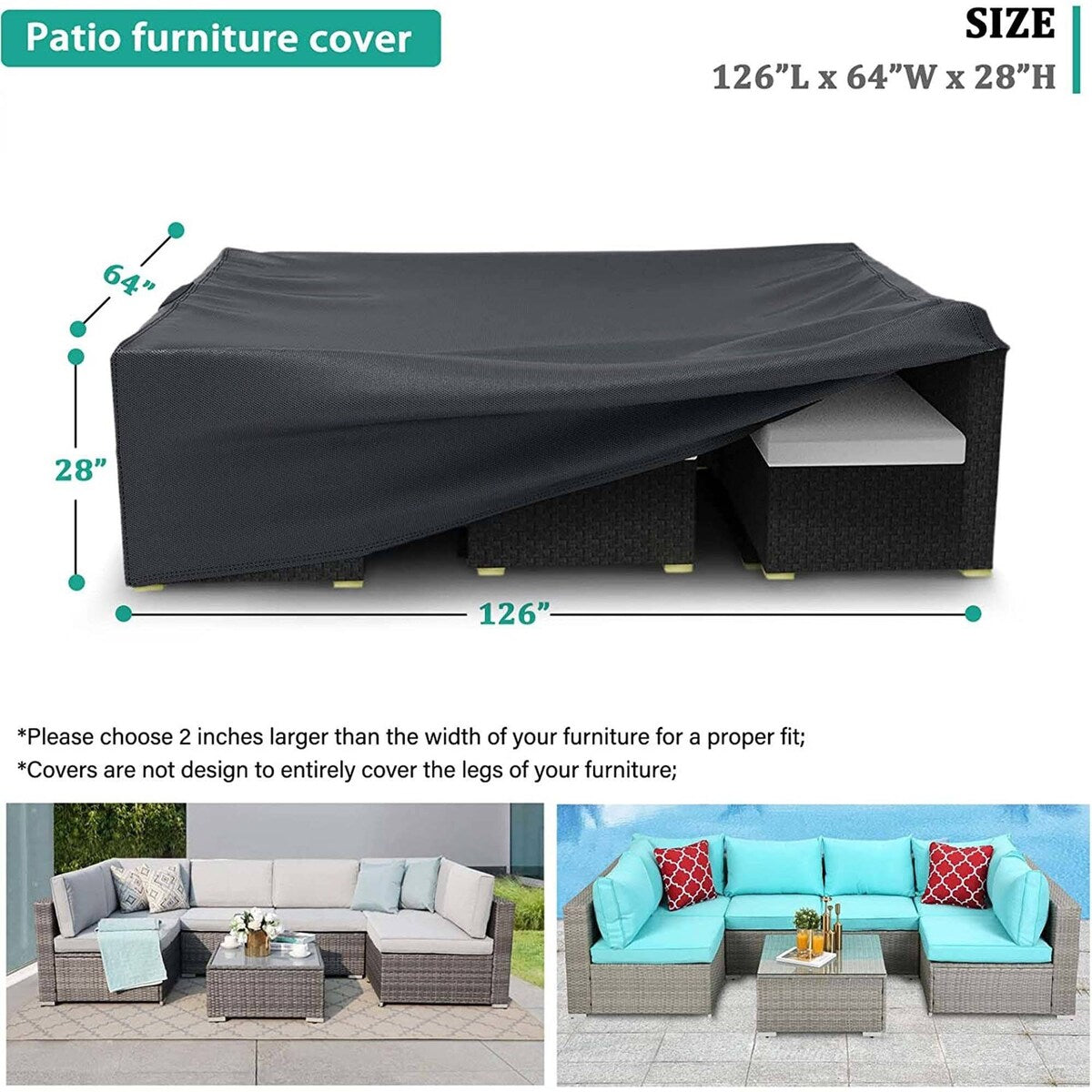 Patio Furniture Set Cover Upgraded Waterproof Outdoor Sectional Sofa Cover Patio Table and Chair Set Covers - 126"x63"x28"