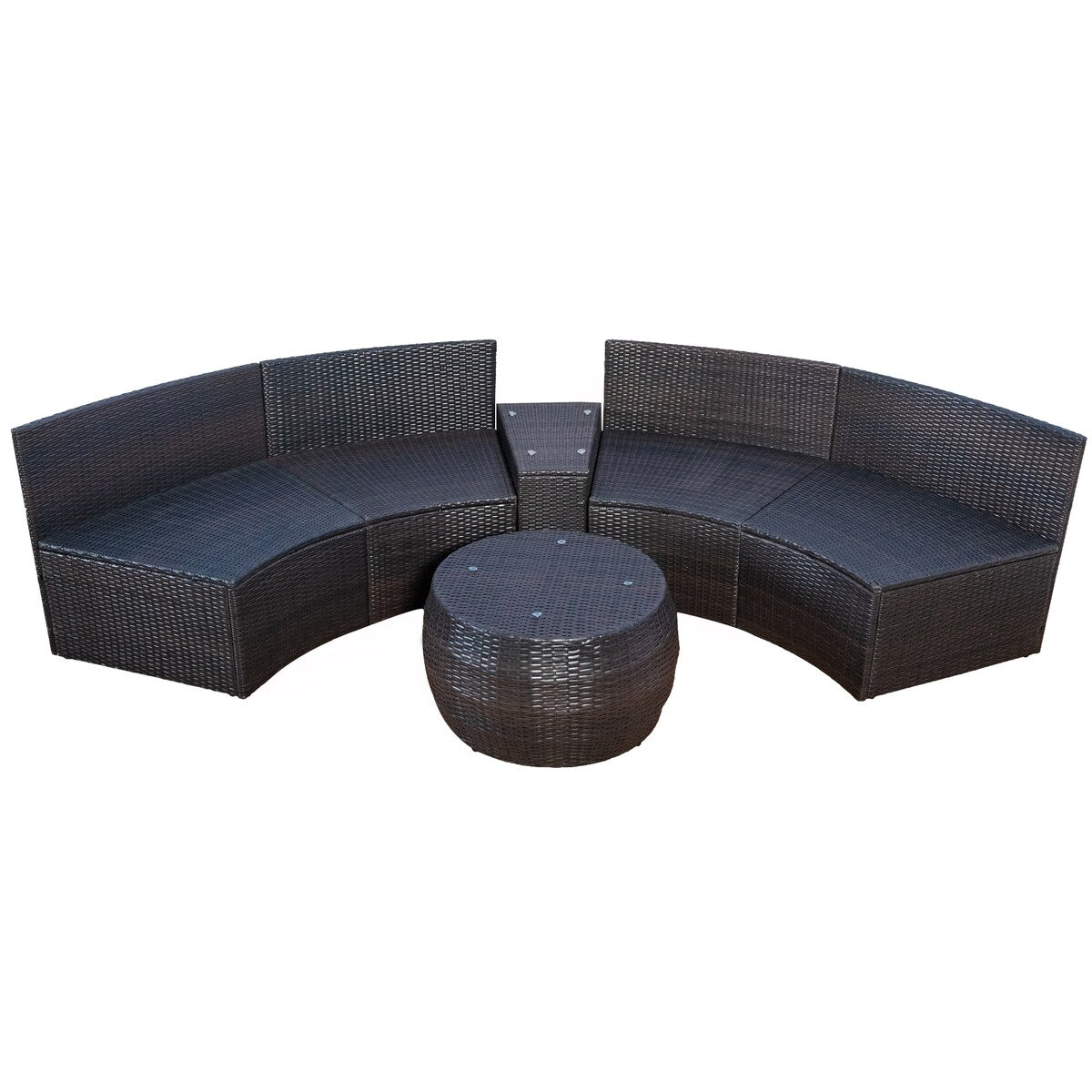 Patio Furniture Sets, Outdoor Half-Moon Sectional Furniture Wicker Sofa Set with Two Pillows