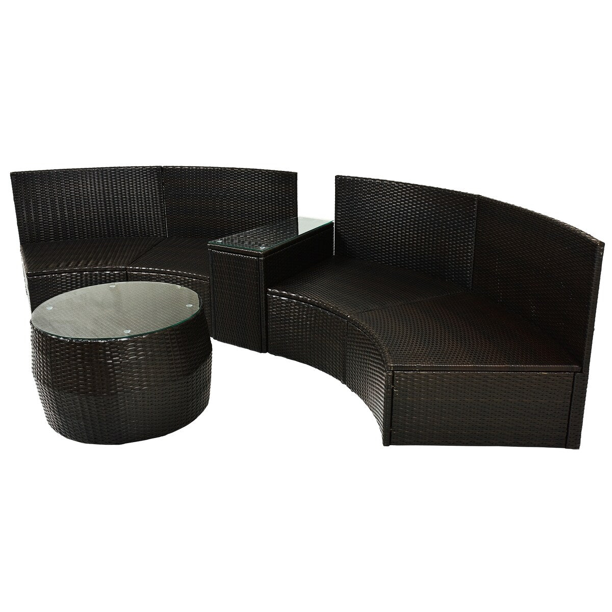 Patio Furniture Sets, Outdoor Half-Moon Sectional Furniture Wicker Sofa Set with Two Pillows