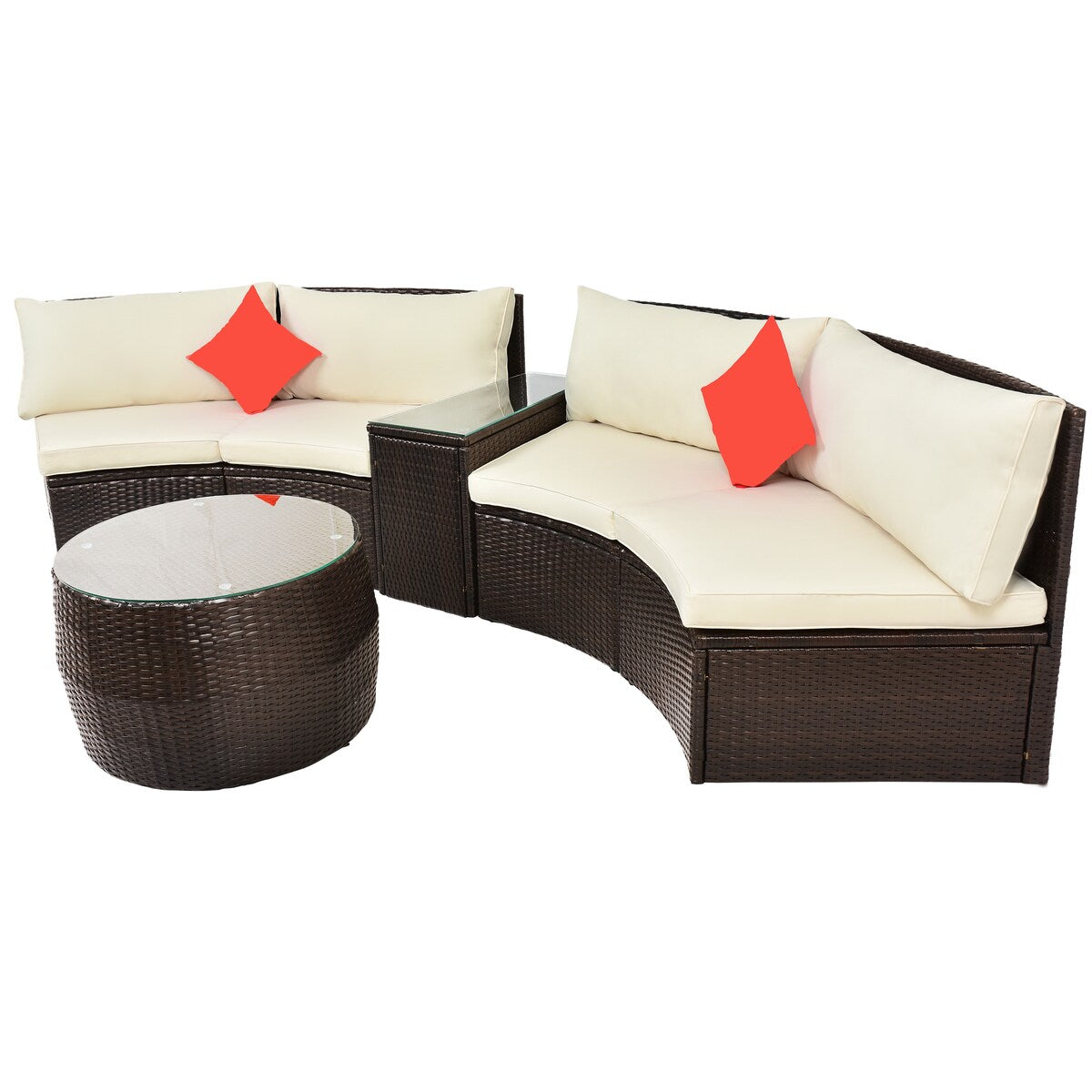Patio Furniture Sets, Outdoor Half-Moon Sectional Furniture Wicker Sofa Set with Two Pillows