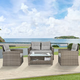 Patio Seasonal PE 6 piece Wicker set With Tempered Glass Coffee Table