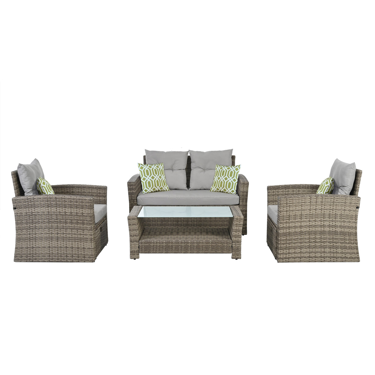 Patio Seasonal PE 6 piece Wicker set With Tempered Glass Coffee Table
