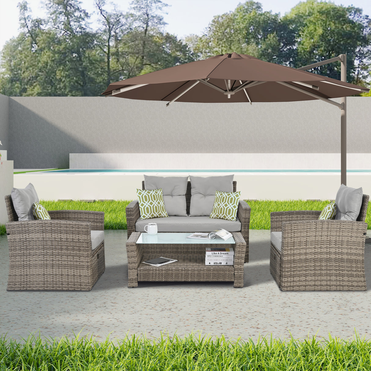 Patio Seasonal PE 6 piece Wicker set With Tempered Glass Coffee Table