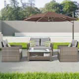 Patio Seasonal PE 6 piece Wicker set With Tempered Glass Coffee Table