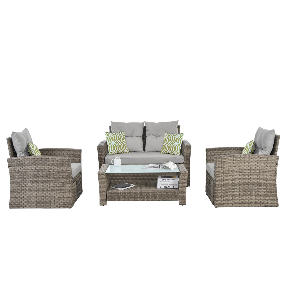 Patio Seasonal PE 6 piece Wicker set With Tempered Glass Coffee Table
