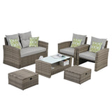 Patio Seasonal PE 6 piece Wicker set With Tempered Glass Coffee Table