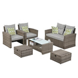 Patio Seasonal PE 6 piece Wicker set With Tempered Glass Coffee Table