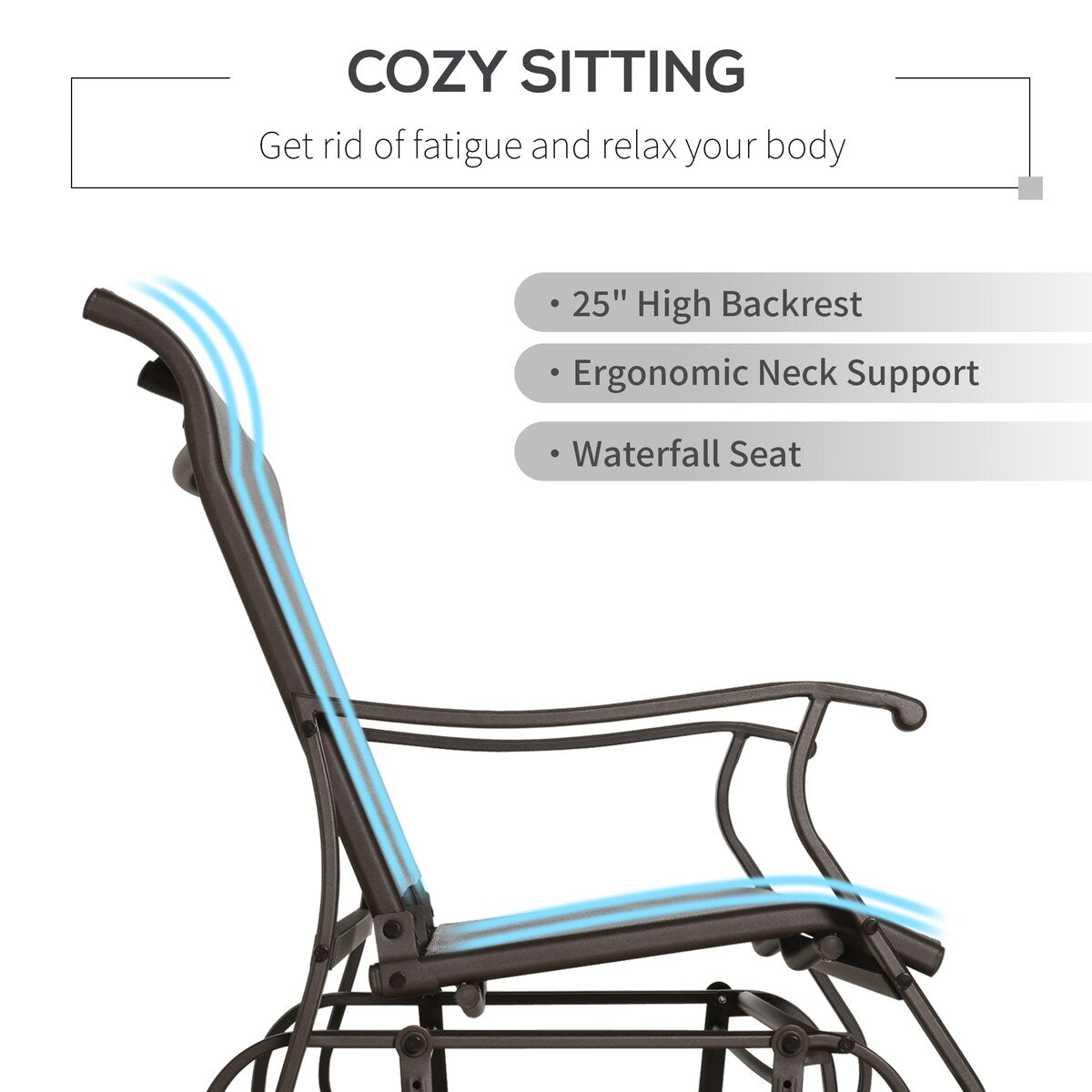 Patio Glider Loveseat Chair with Powder Coated Steel Frame