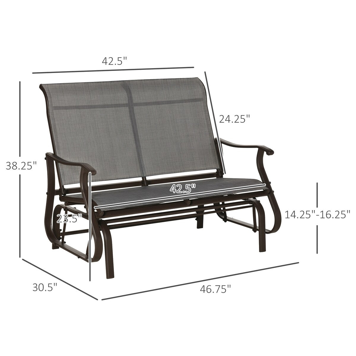Patio Glider Loveseat Chair with Powder Coated Steel Frame