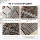 Patio Interlocking Deck Tiles, 12"x12"Square Composite Decking Tiles, Four Slat Plastic Outdoor Flooring Tile (Dark Grey;Brown)