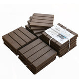 Patio Interlocking Deck Tiles, 12"x12"Square Composite Decking Tiles, Four Slat Plastic Outdoor Flooring Tile (Dark Grey;Brown)