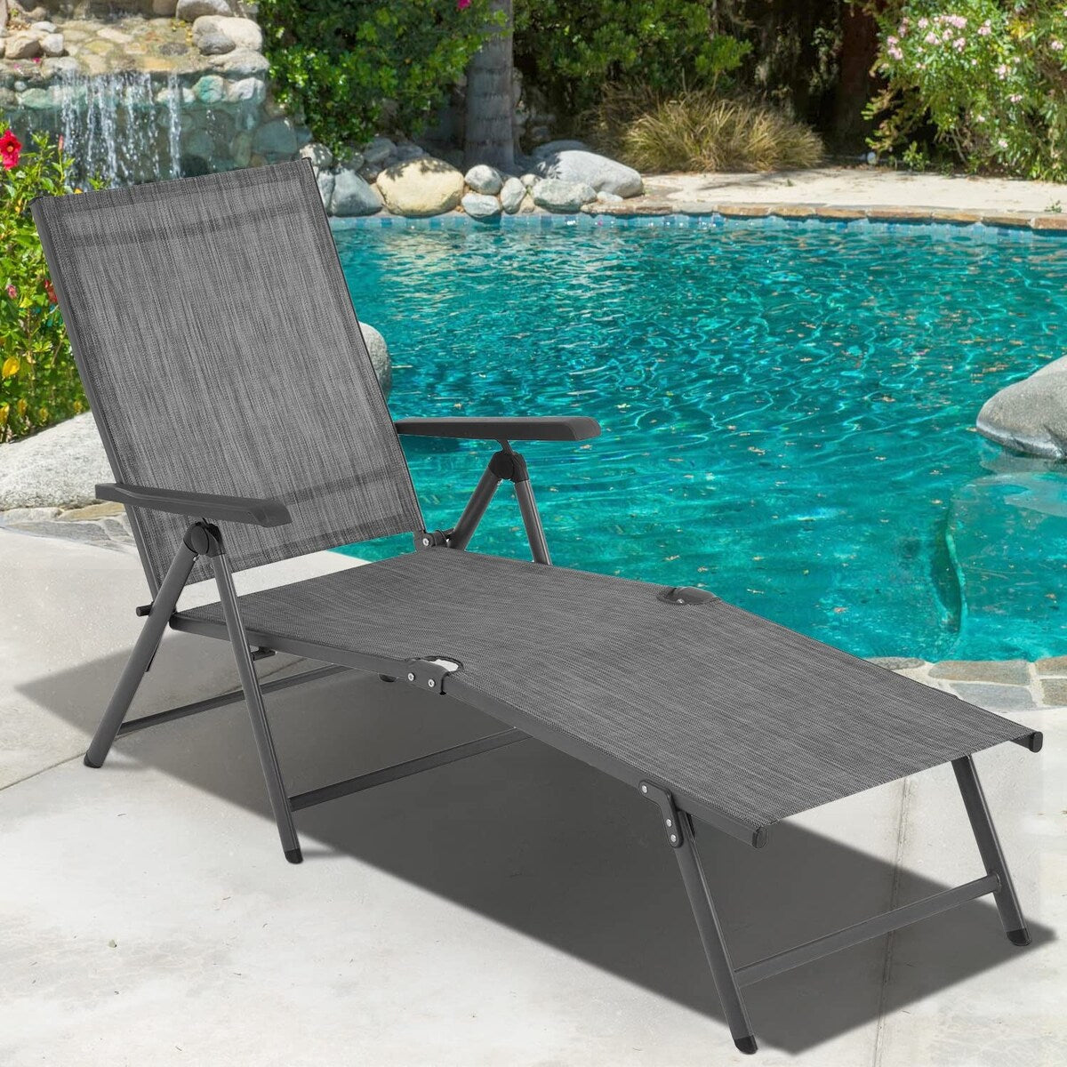 Patio Lounge Chair Patio Chaise Lounges Patio Folding Lounge Chairs for Patio Pool Beach with Adjustable Reclining Lounge Chairs