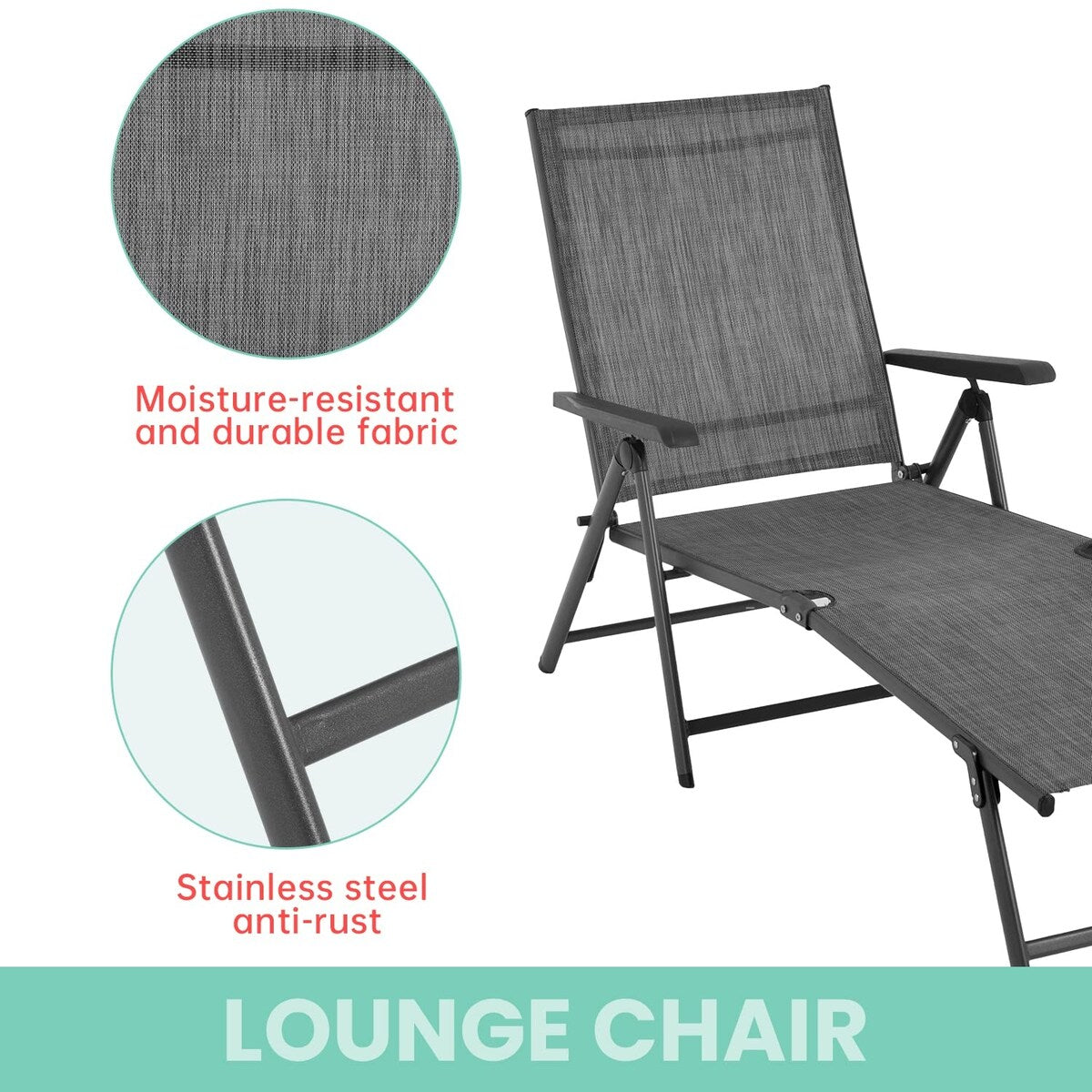 Patio Lounge Chair Patio Chaise Lounges Patio Folding Lounge Chairs for Patio Pool Beach with Adjustable Reclining Lounge Chairs