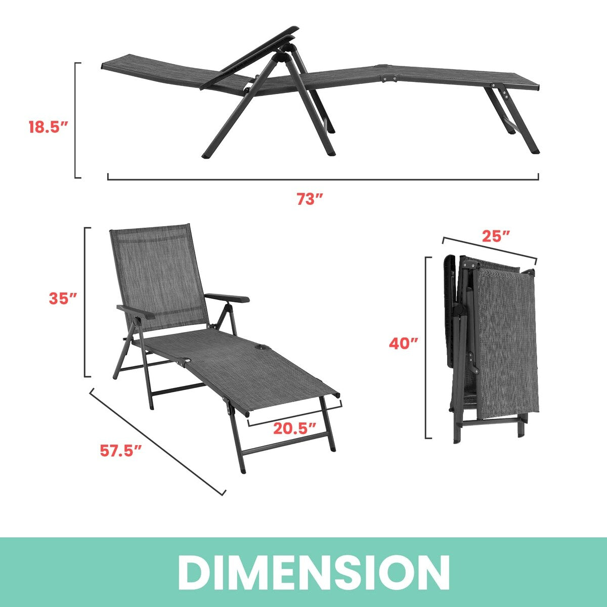 Patio Lounge Chair Patio Chaise Lounges Patio Folding Lounge Chairs for Patio Pool Beach with Adjustable Reclining Lounge Chairs