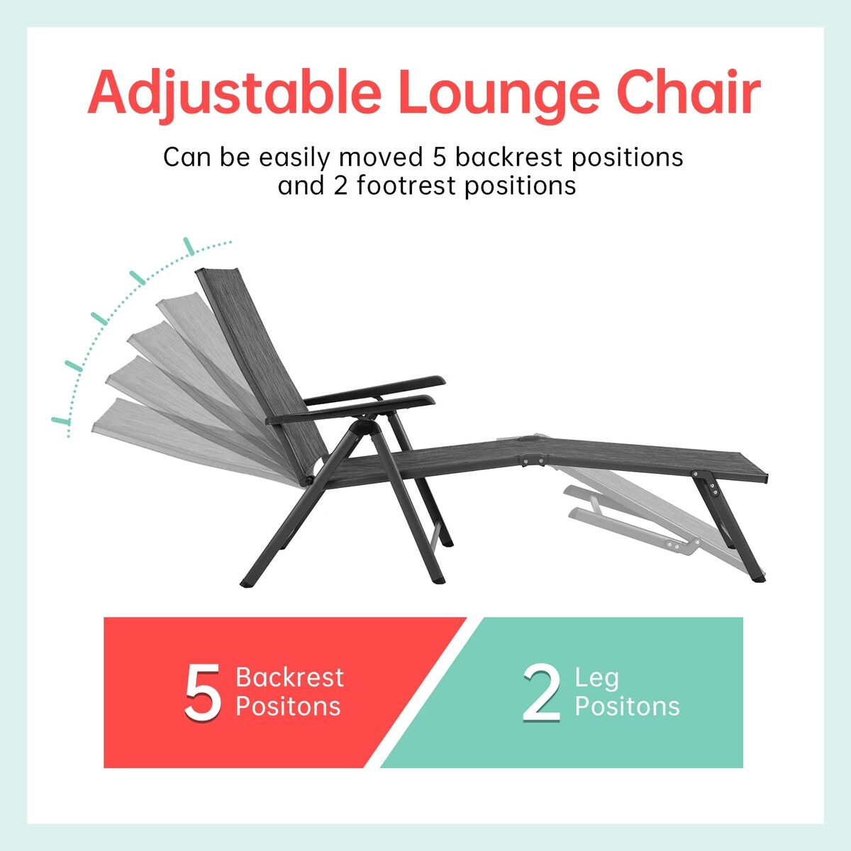 Patio Lounge Chair Patio Chaise Lounges Patio Folding Lounge Chairs for Patio Pool Beach with Adjustable Reclining Lounge Chairs