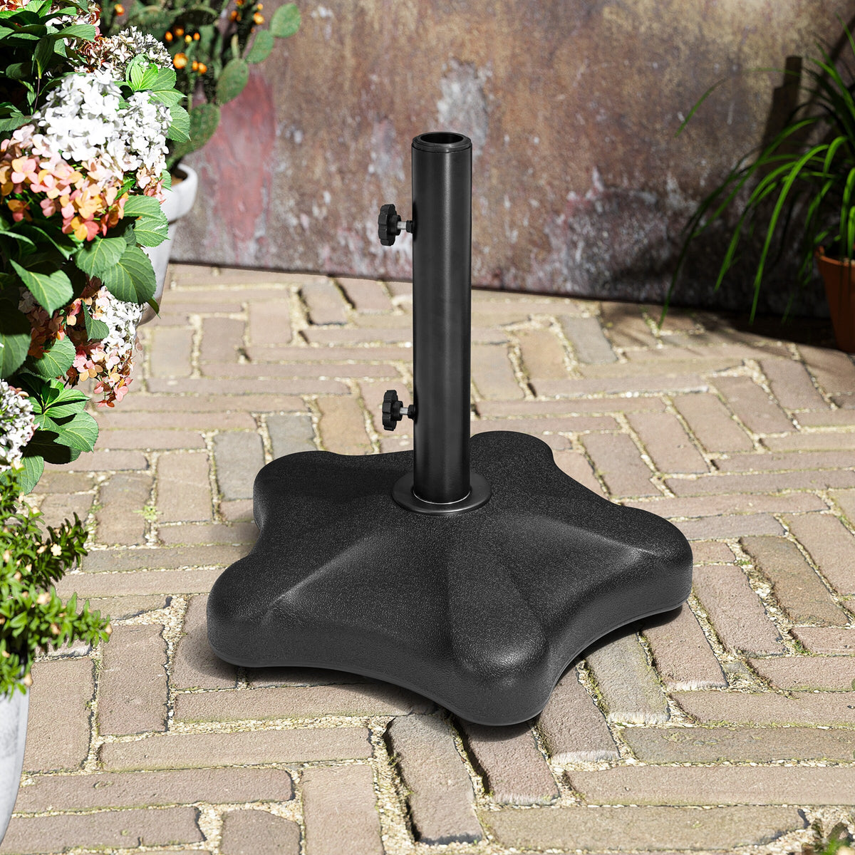 Patio Market Umbrella Base with Wheels Decorative Pentagon Black - See