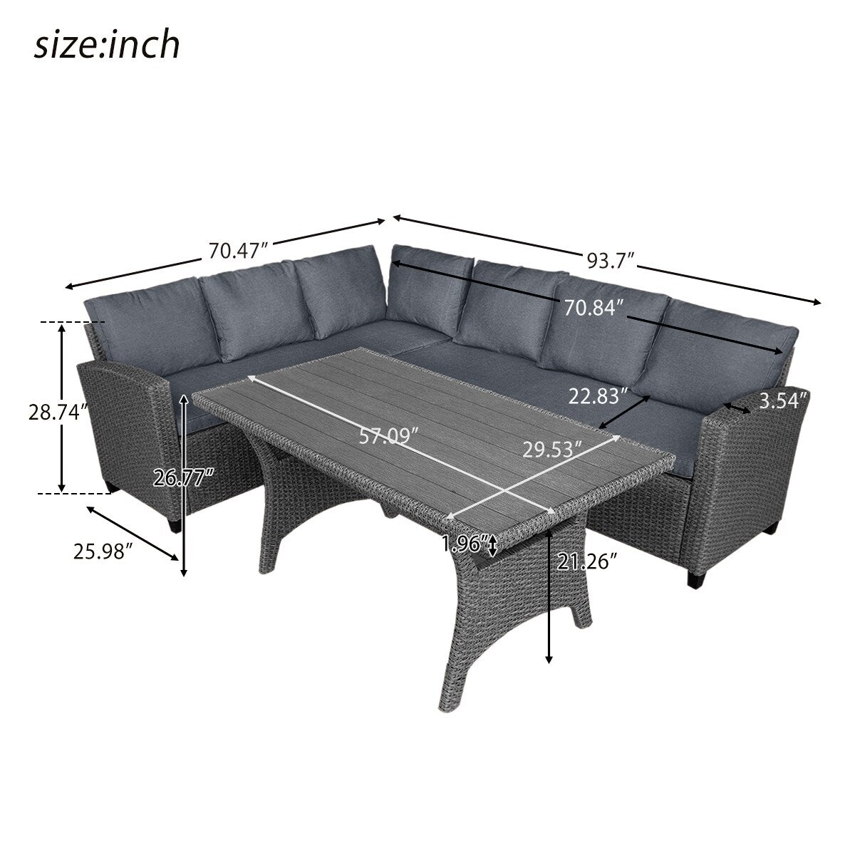 Patio Outdoor Furniture PE Rattan All-Weather Sectional Sofa Set with Table