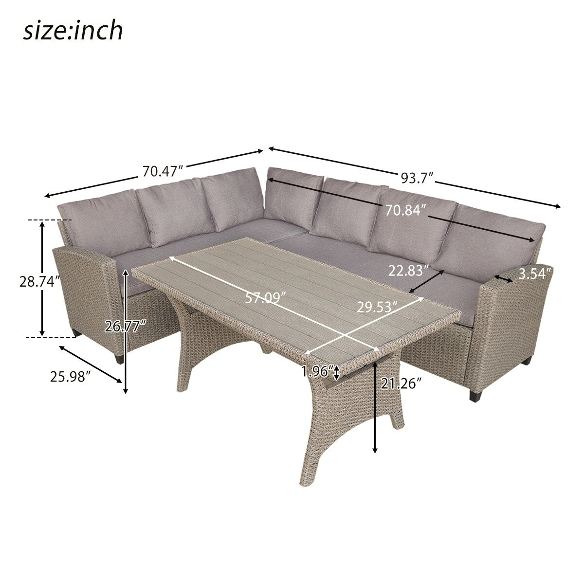 Patio Outdoor Furniture PE Rattan All-Weather Sectional Sofa Set with Table