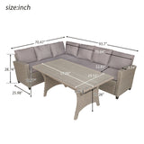 Patio Outdoor Furniture PE Rattan All-Weather Sectional Sofa Set with Table