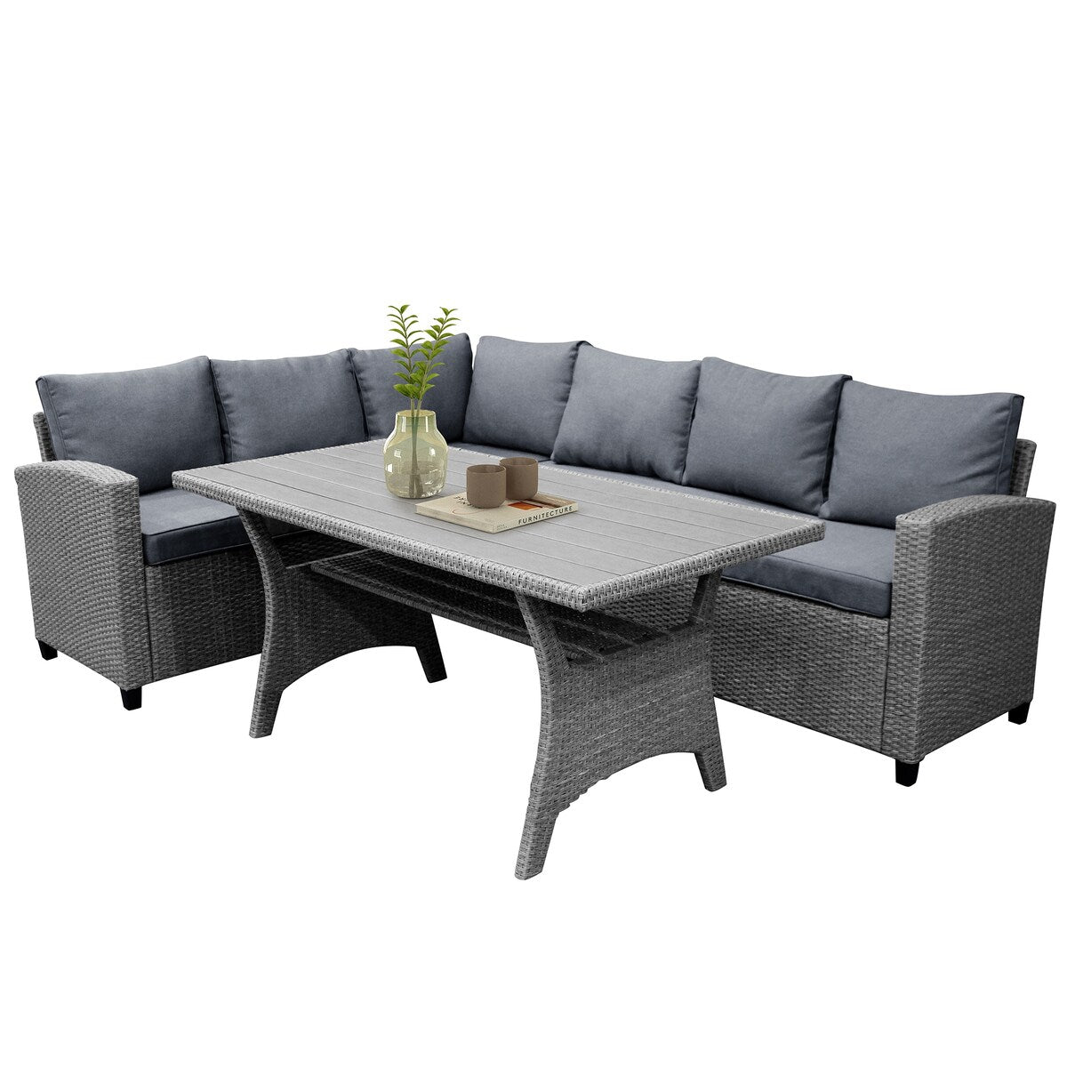 Patio Outdoor Furniture PE Rattan All-Weather Sectional Sofa Set with Table