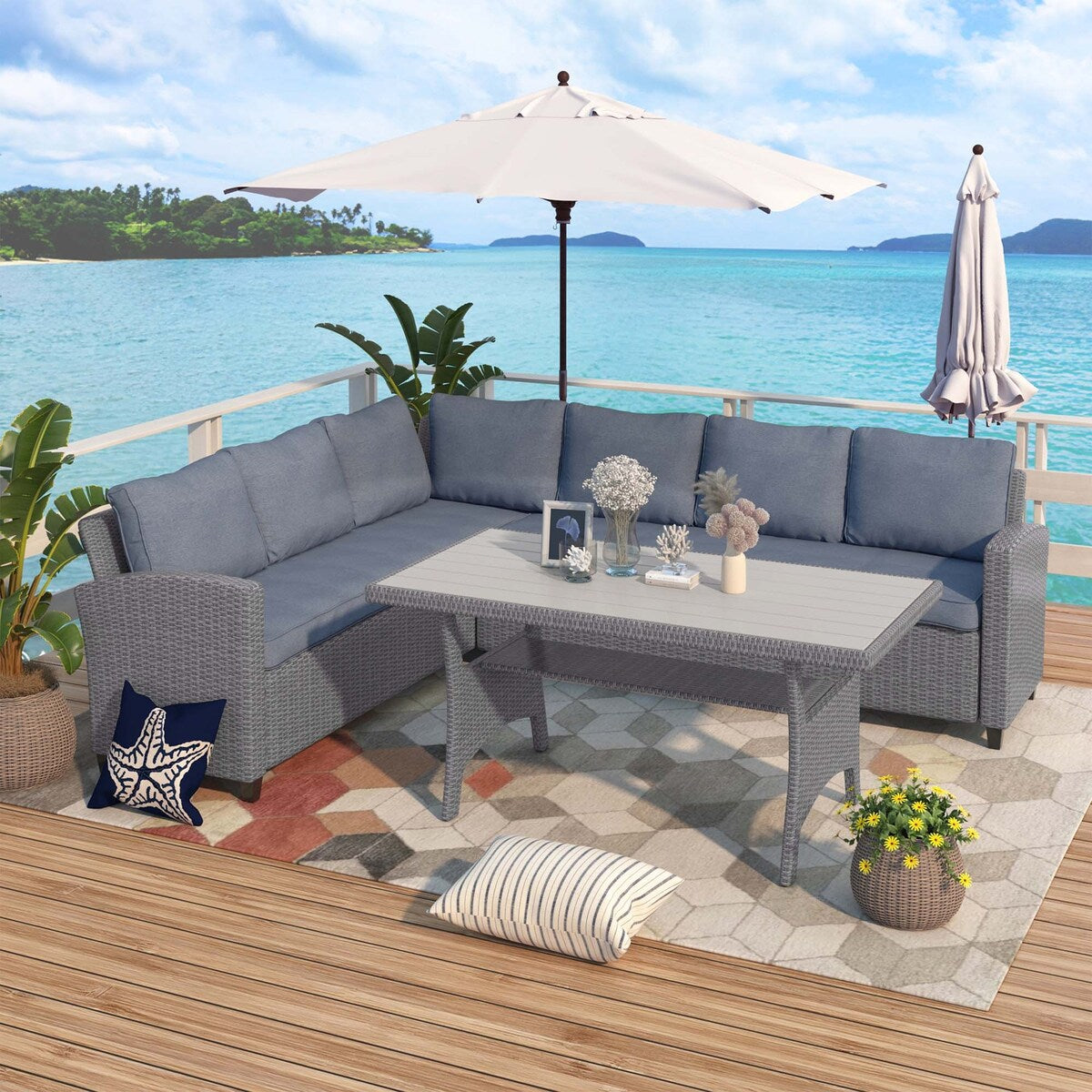 Patio Outdoor Furniture PE Rattan Wicker Sectional Sofa Set