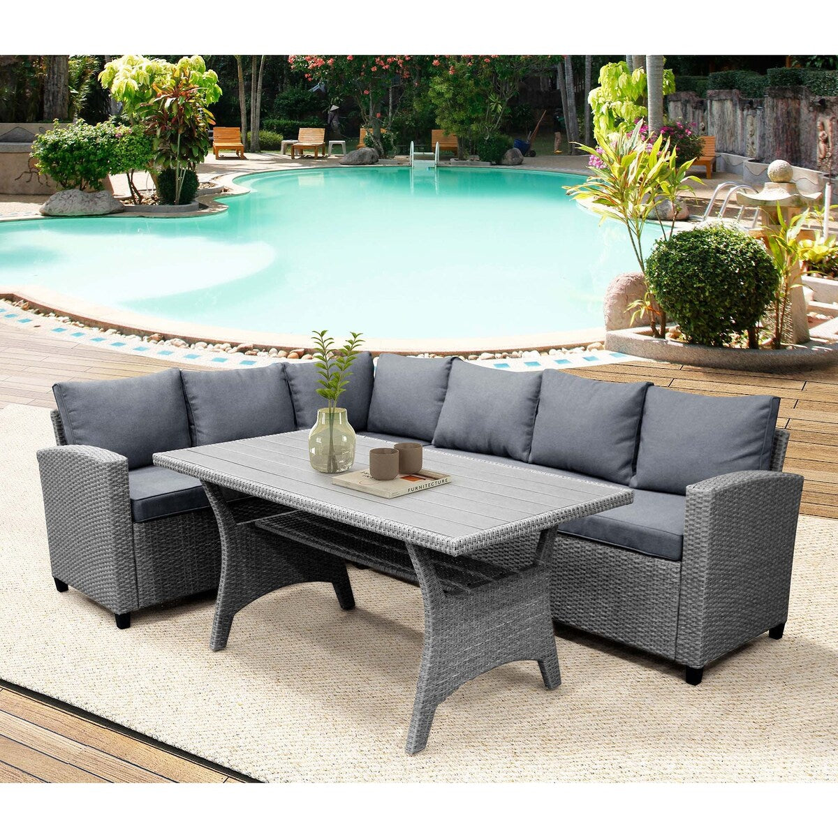 Patio Outdoor Furniture PE Rattan Wicker Sectional Sofa Set