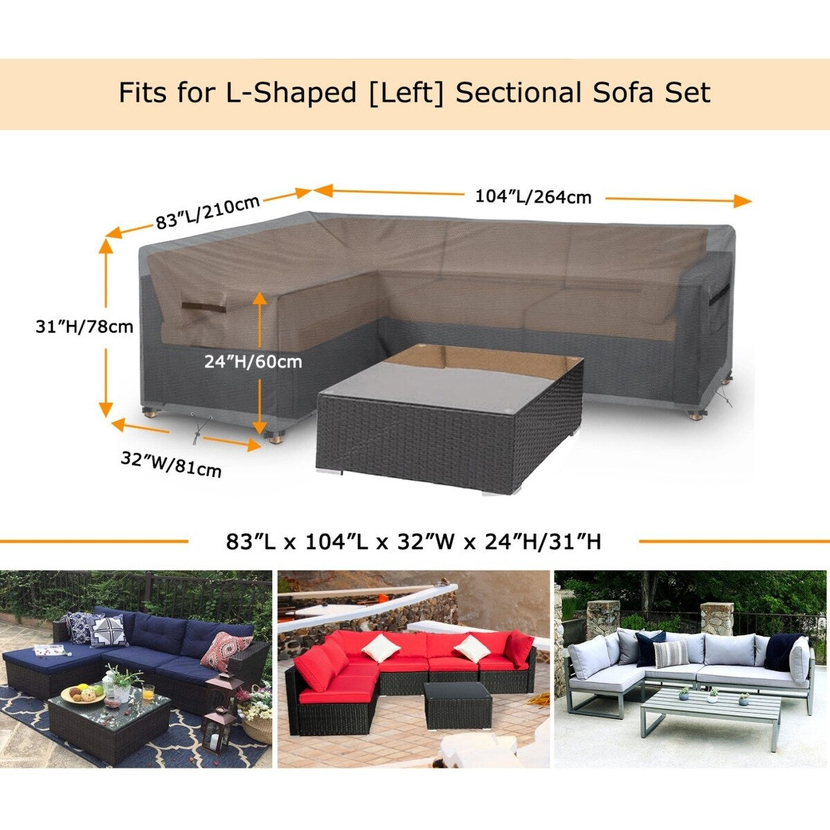 Patio Outdoor Sectional Sofa Cover for Patio Furniture Set