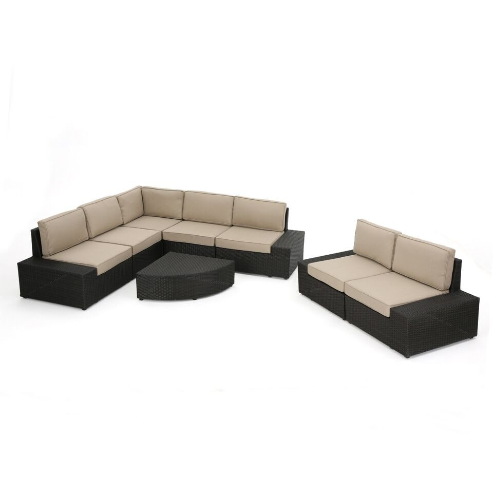 Patio Outdoor Wood Fabric Sofa Set with Coffee Table and Cushion