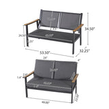 Patio Outdoor Wood Fabric Sofa Set with Coffee Table and Cushion