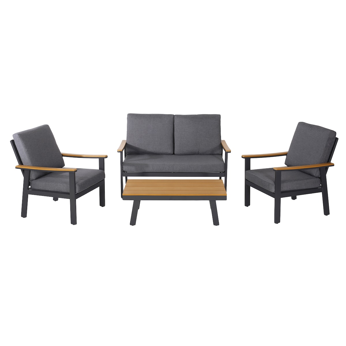 Patio Outdoor Wood Fabric Sofa Set with Coffee Table and Cushion