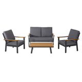 Patio Outdoor Wood Fabric Sofa Set with Coffee Table and Cushion