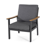 Patio Outdoor Wood Fabric Sofa Set with Coffee Table and Cushion