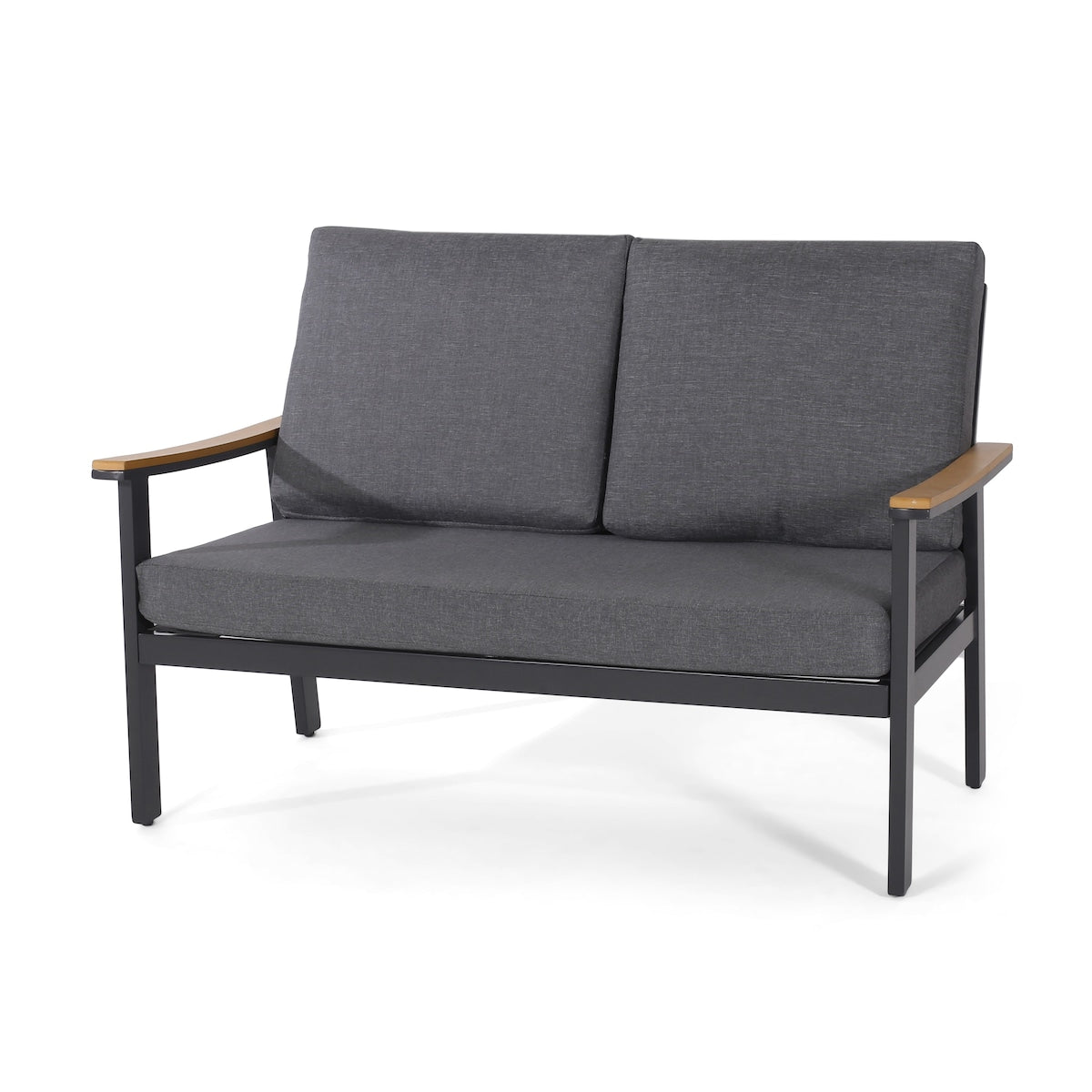 Patio Outdoor Wood Fabric Sofa Set with Coffee Table and Cushion