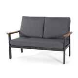 Patio Outdoor Wood Fabric Sofa Set with Coffee Table and Cushion