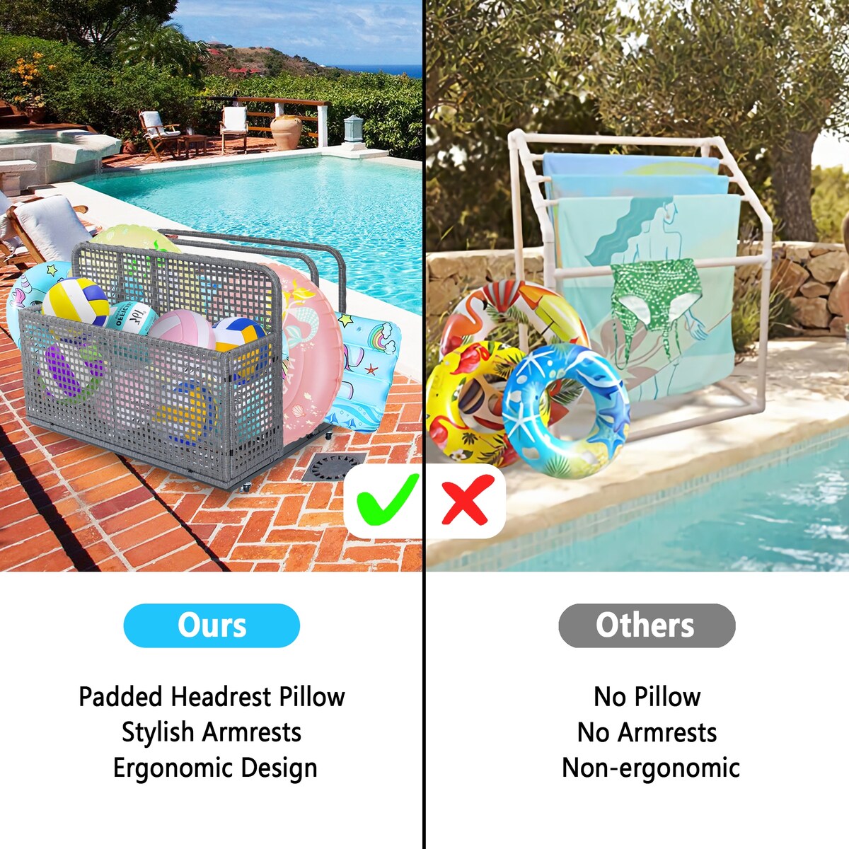 Patio Pool Float Storage Basket Outdoor Pool Caddy with Rolling Wheels