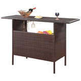 Patio Rattan Bar Counter Table with Steel Shelves for Garden