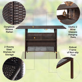 Patio Rattan Bar Counter Table with Steel Shelves for Garden