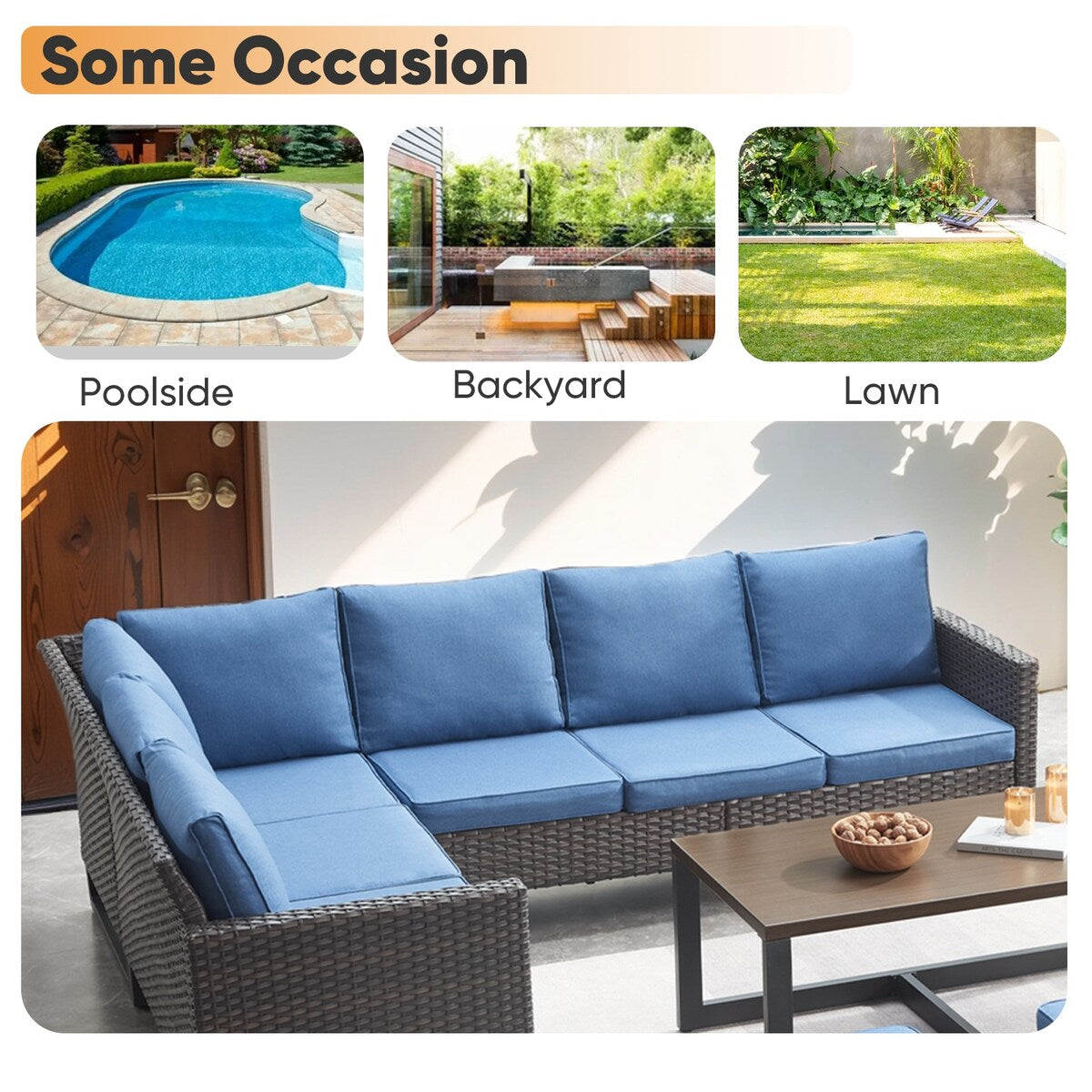 Patio Rattan Sectional Sofa Swivel Chair with Fire pit Table