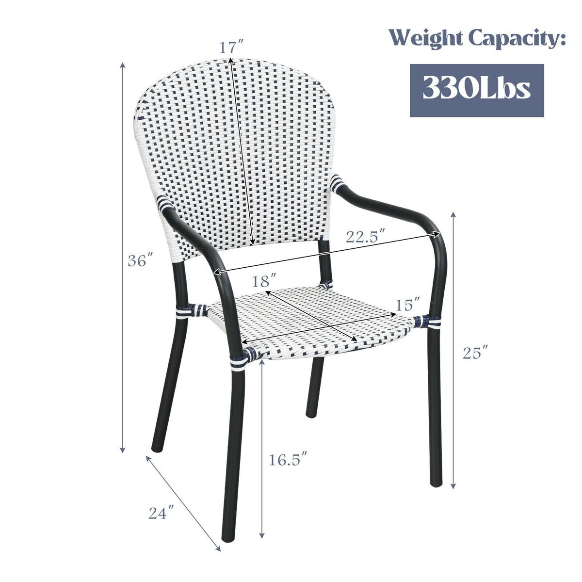 Patio Rattan Stackable Dining Chair with Armrest (Set of 4)