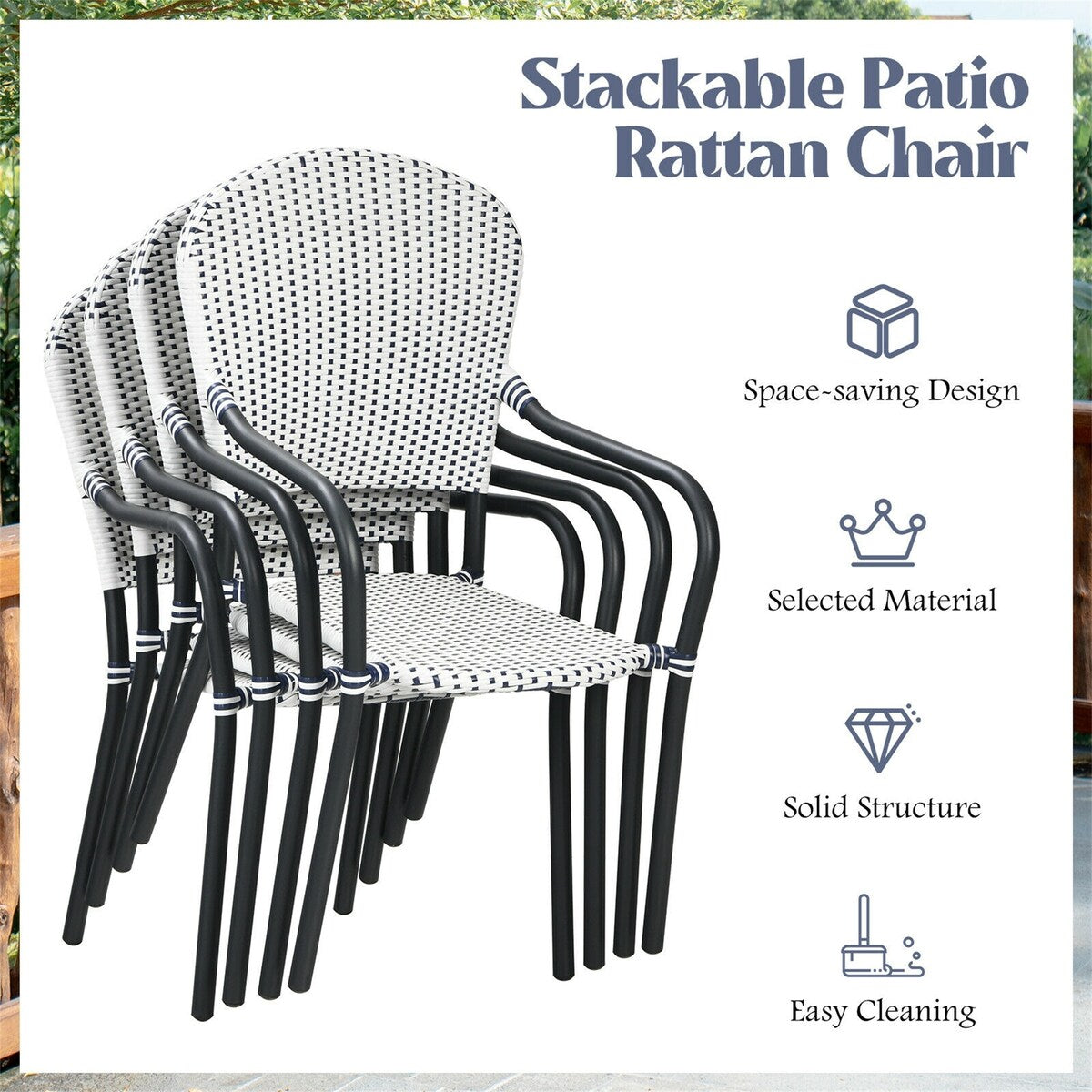 Patio Rattan Stackable Dining Chair with Armrest (Set of 4)