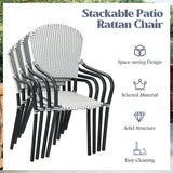 Patio Rattan Stackable Dining Chair with Armrest (Set of 4)